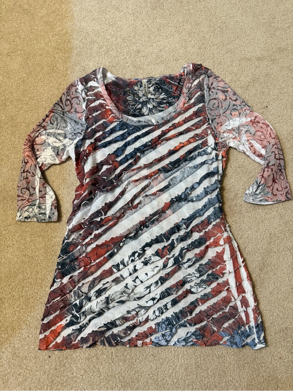 Womens Red White Navy Crinkle Tunic Top